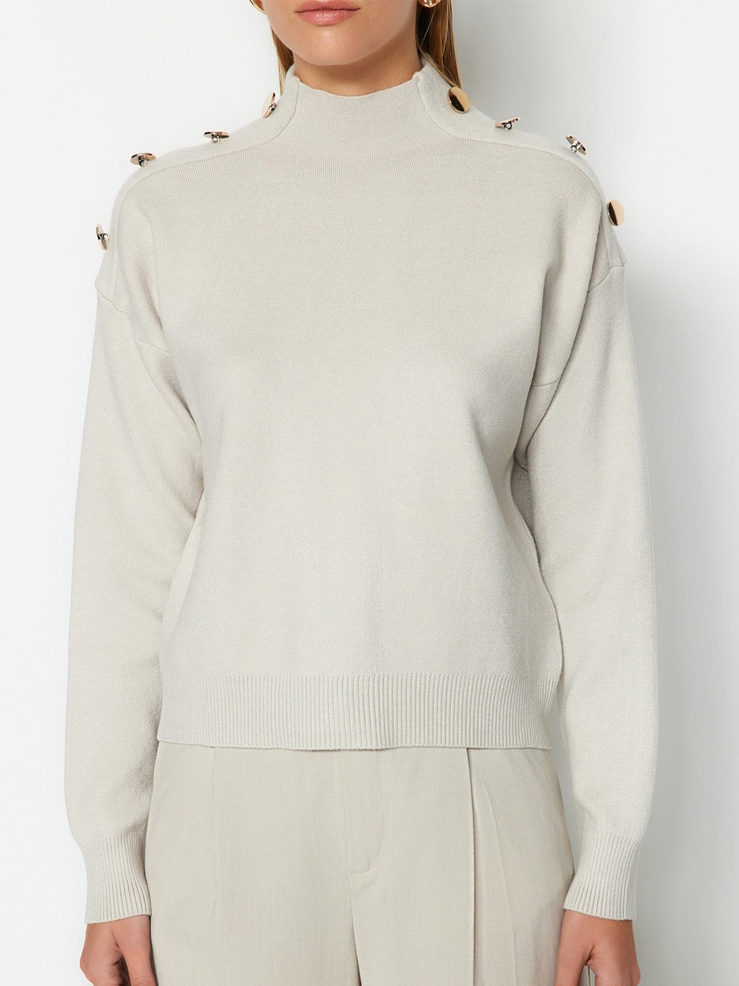 

Trendyol High Neck Pullover Sweater, Cream