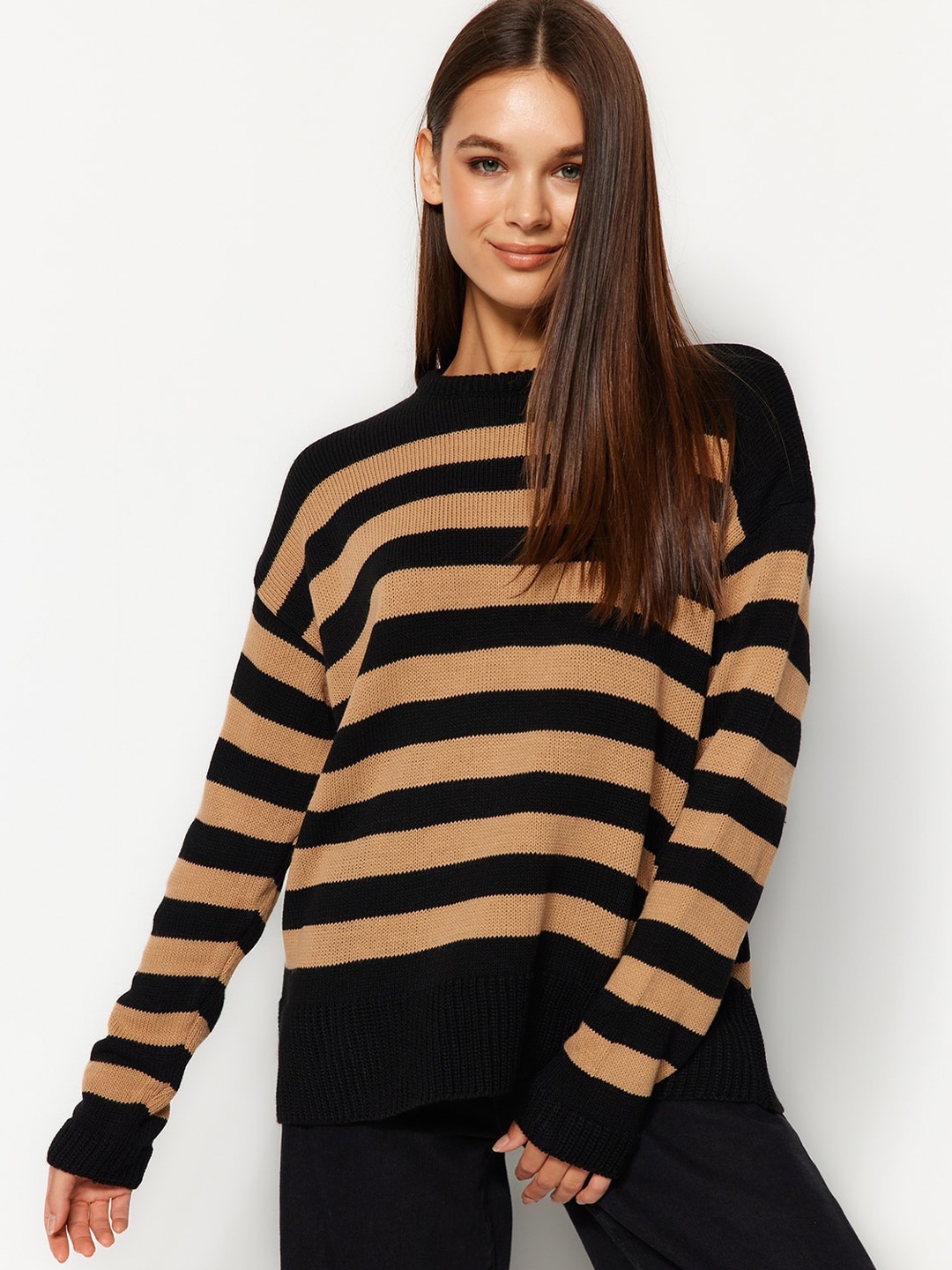 

Trendyol Striped Pullover Sweater, Black