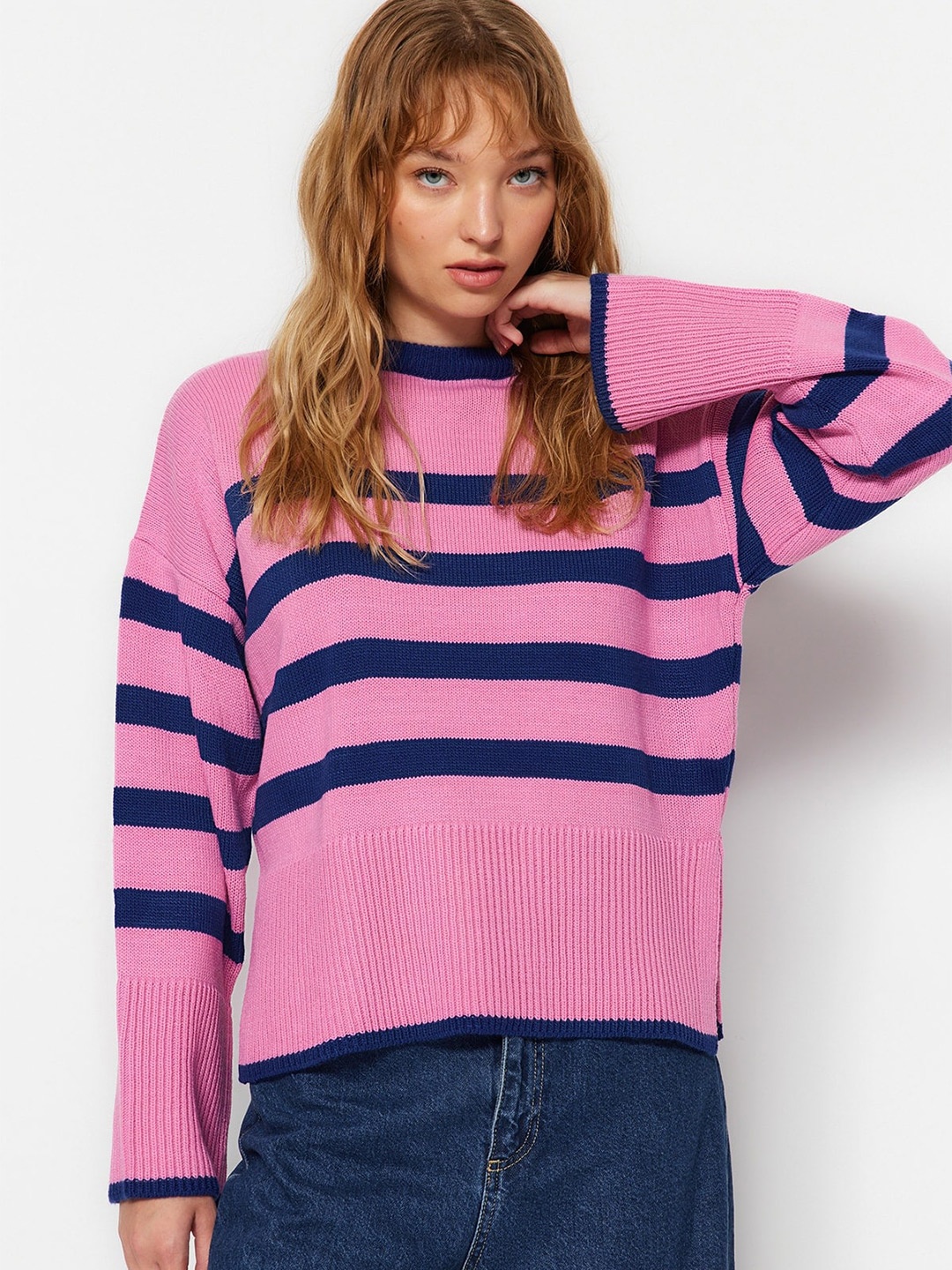 

Trendyol Striped Acrylic Pullover, Pink