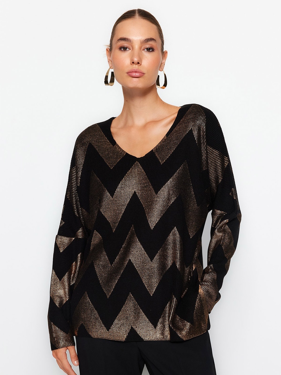 

Trendyol Chevron Printed Acrylic Pullover, Black
