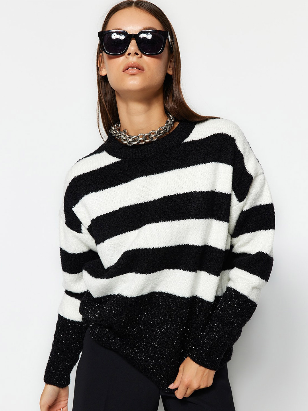 

Trendyol Striped Pullover Sweater, Black