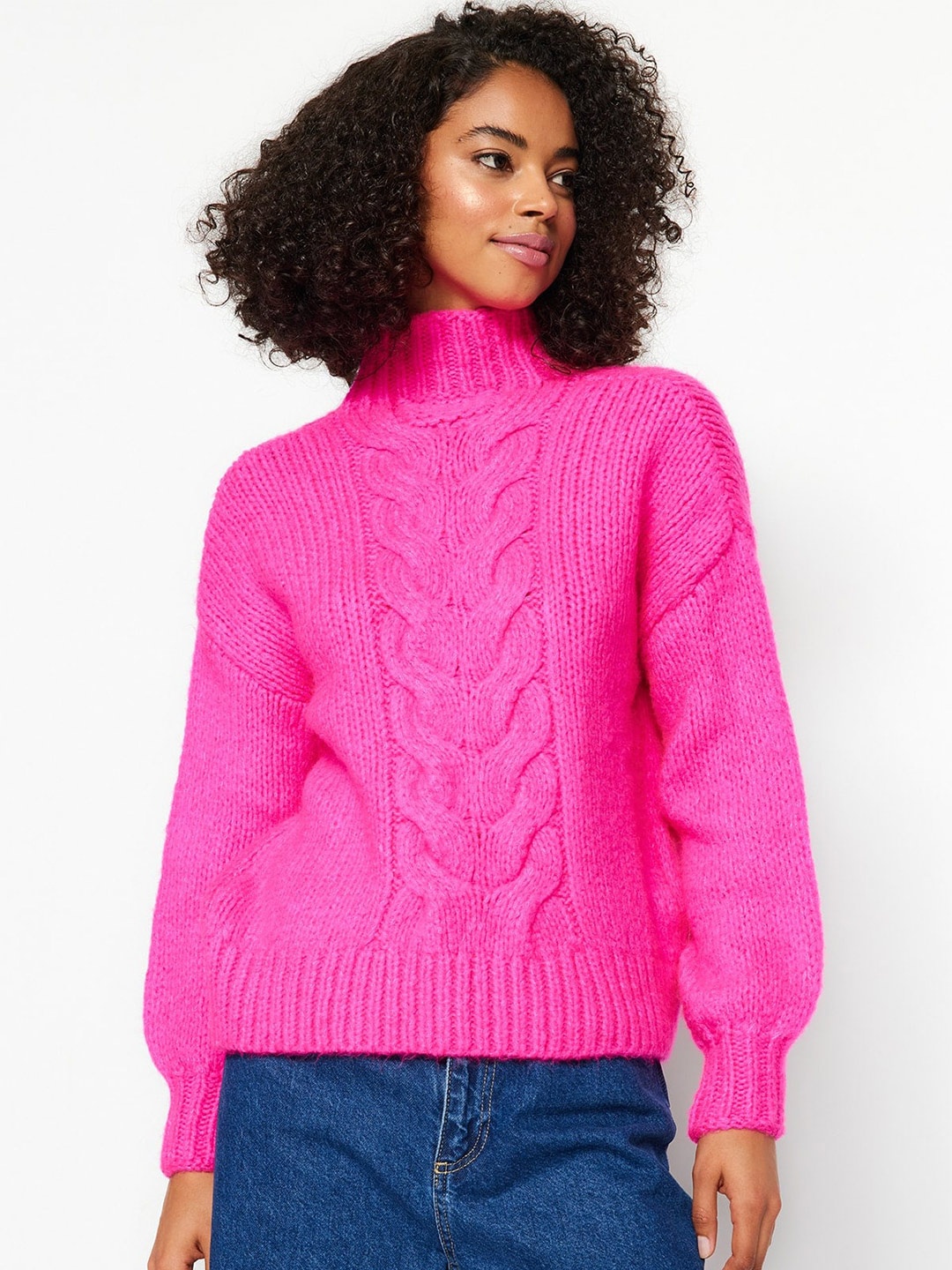 

Trendyol Cable Knit Turtle Neck Pullover, Pink