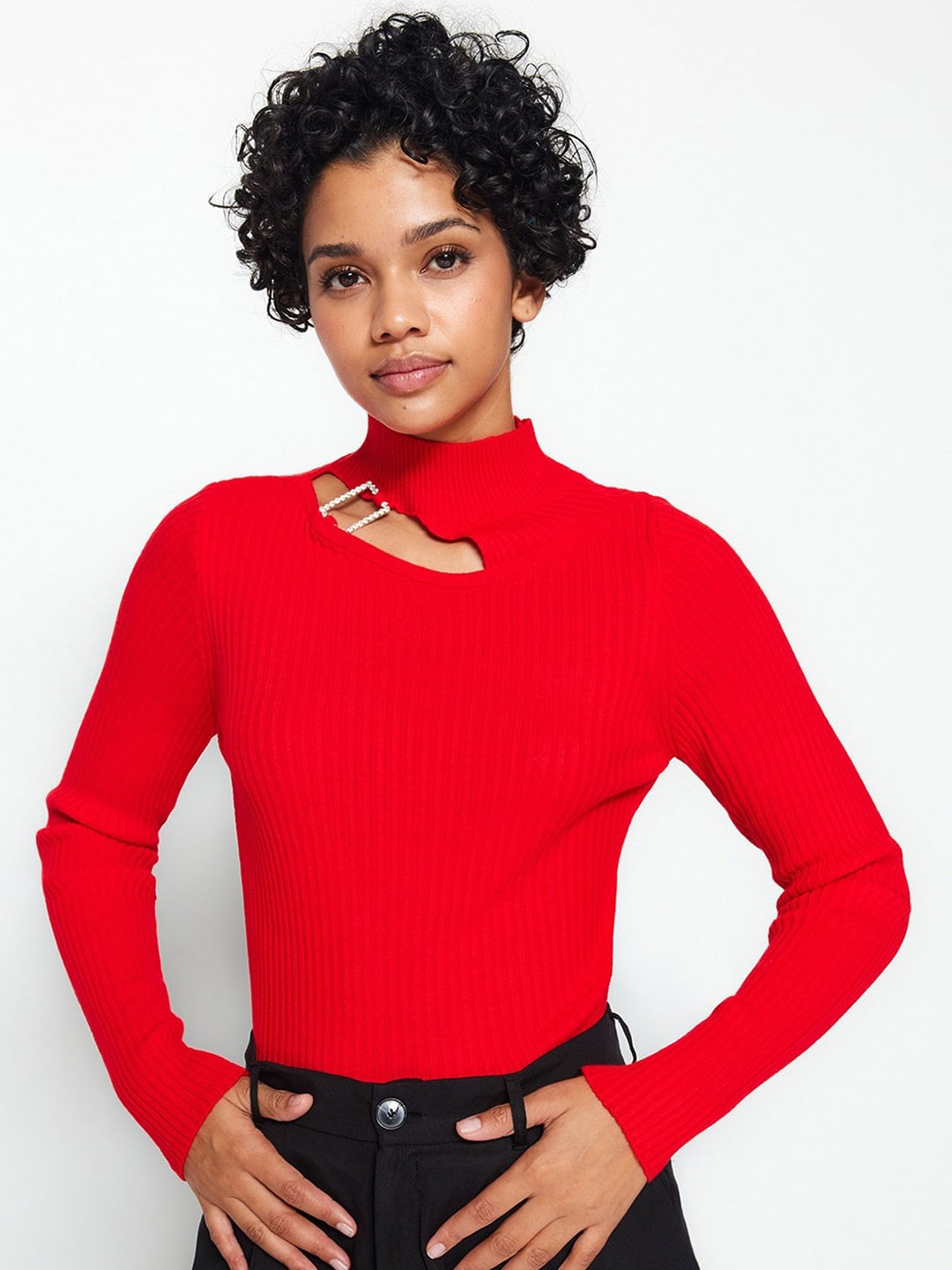 

Trendyol Ribbed Acrylic Pullover, Red