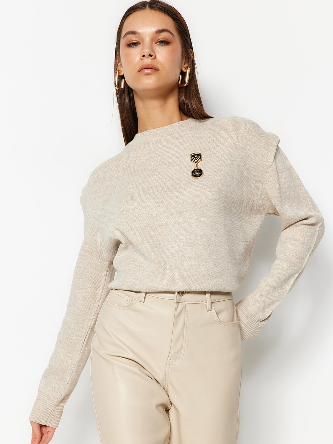 

Trendyol Round Neck Pullover Sweater, Beige