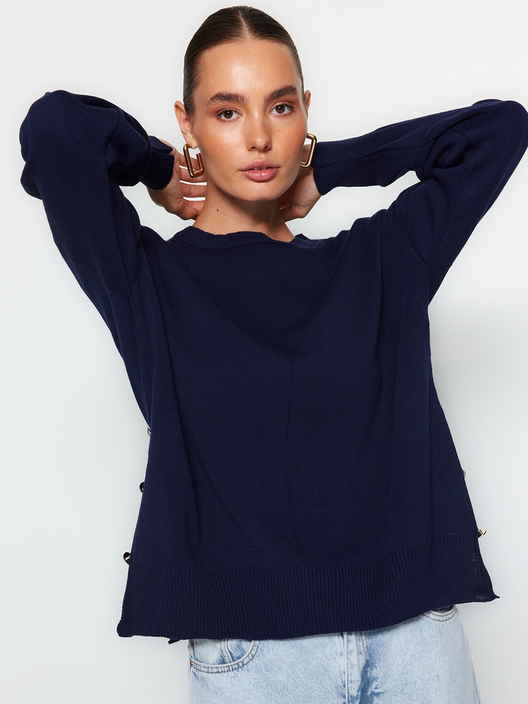 

Trendyol Slit Detail Acrylic Pullover Sweater, Blue