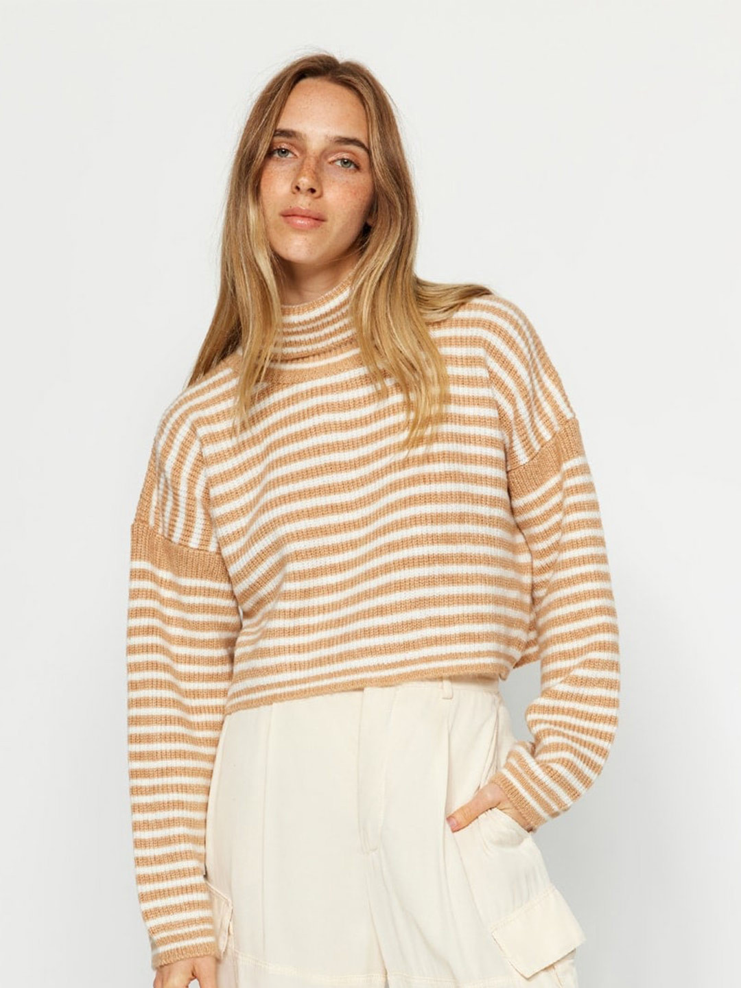 

Trendyol Striped Turtle Neck Pullover, Brown