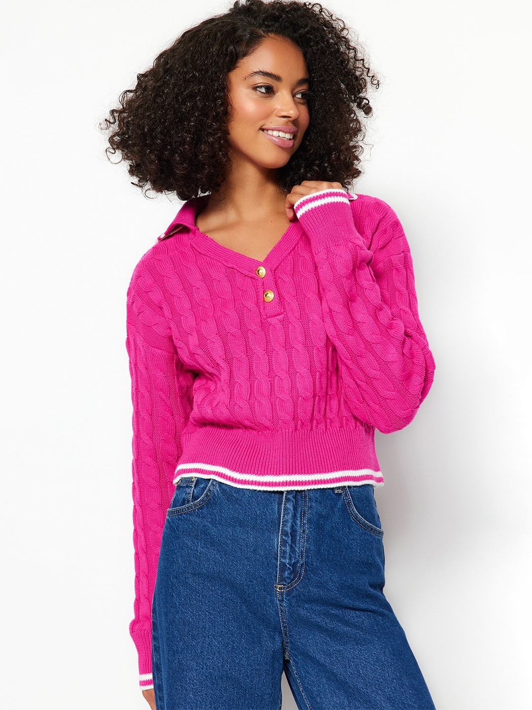 

Trendyol Cable Knit Pullover, Pink