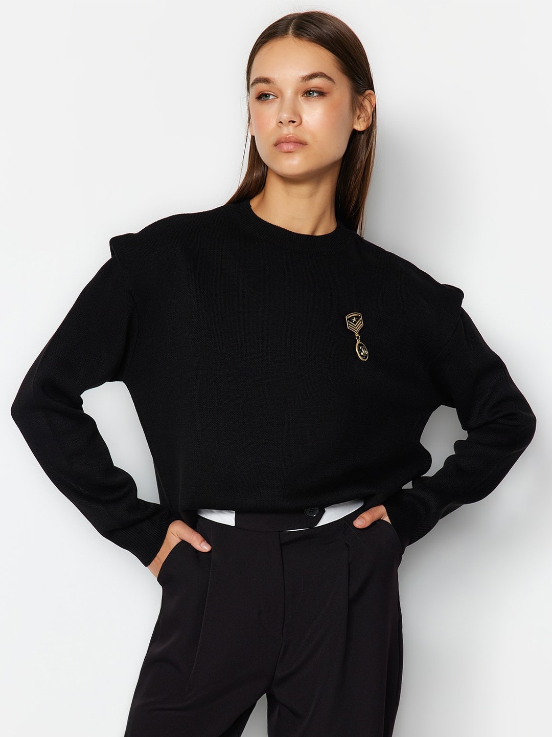 

Trendyol Round Neck Acrylic Pullover, Black