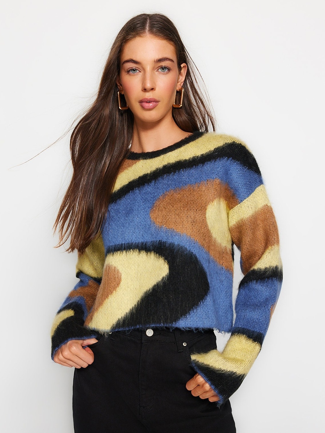 

Trendyol Abstarct Self Design Pullover Sweater, Blue