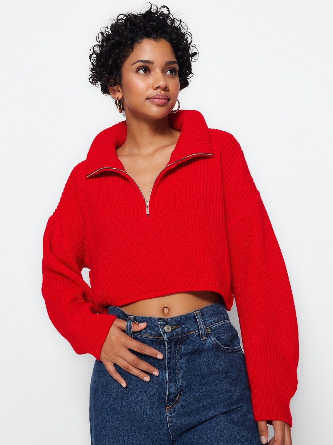 

Trendyol Cable Knit Crop Pullover, Red