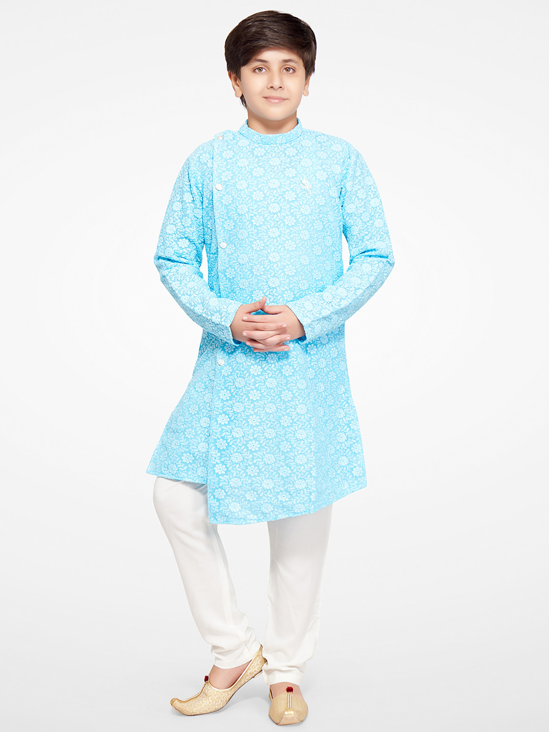 

BAESD Boys Floral Embroidered Regular Thread Work Kurta with Pyjamas, Blue