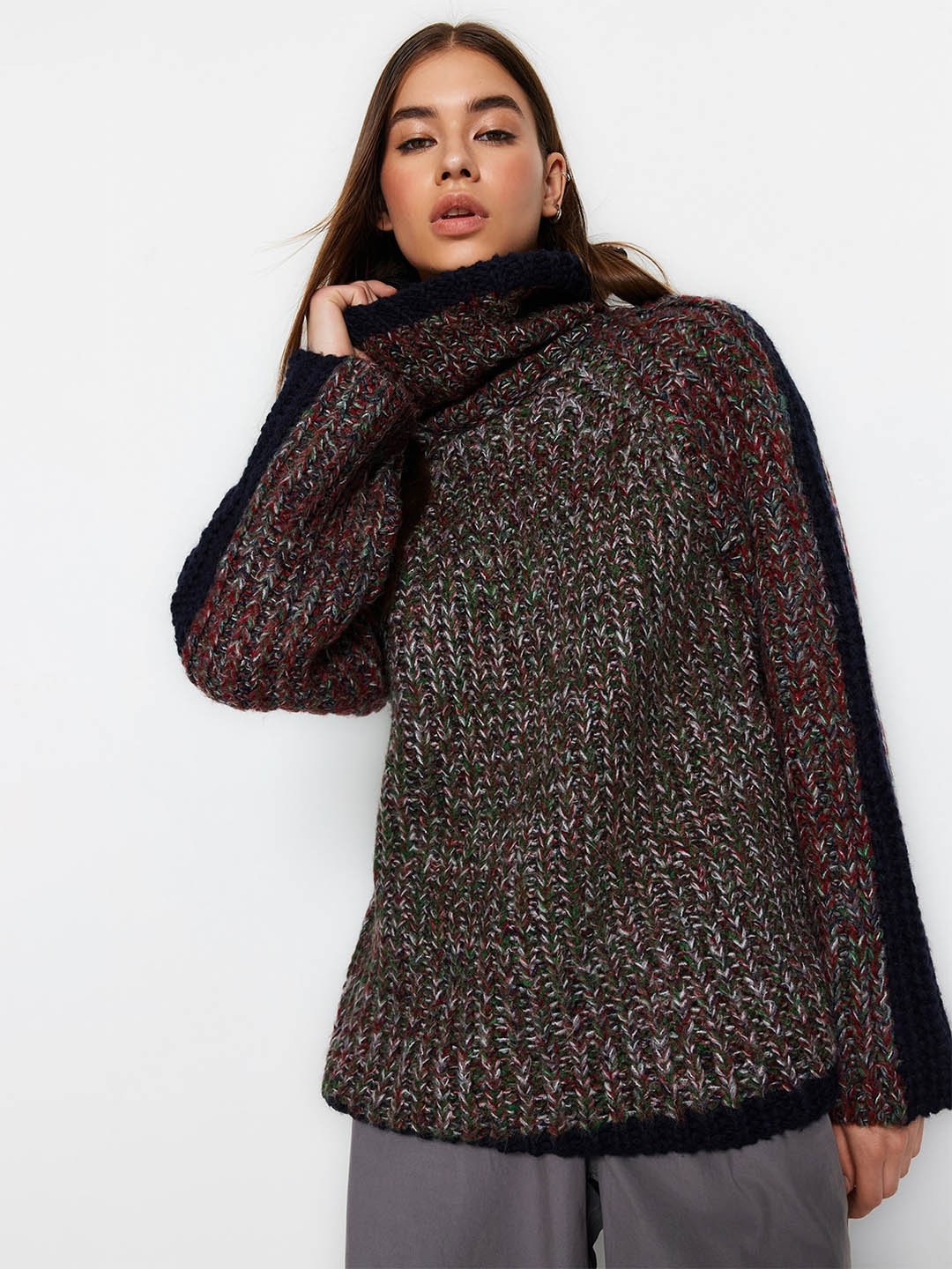 

Trendyol Ribbed Turtle Neck Long Sleeves Pullover Sweater, Blue