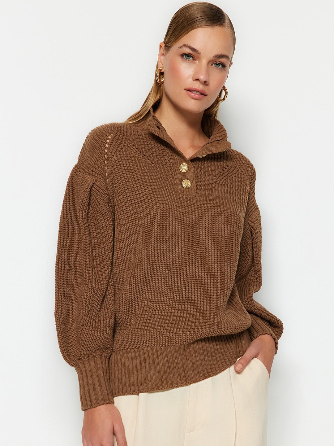 

Trendyol Women Brown Ribbed Pullover