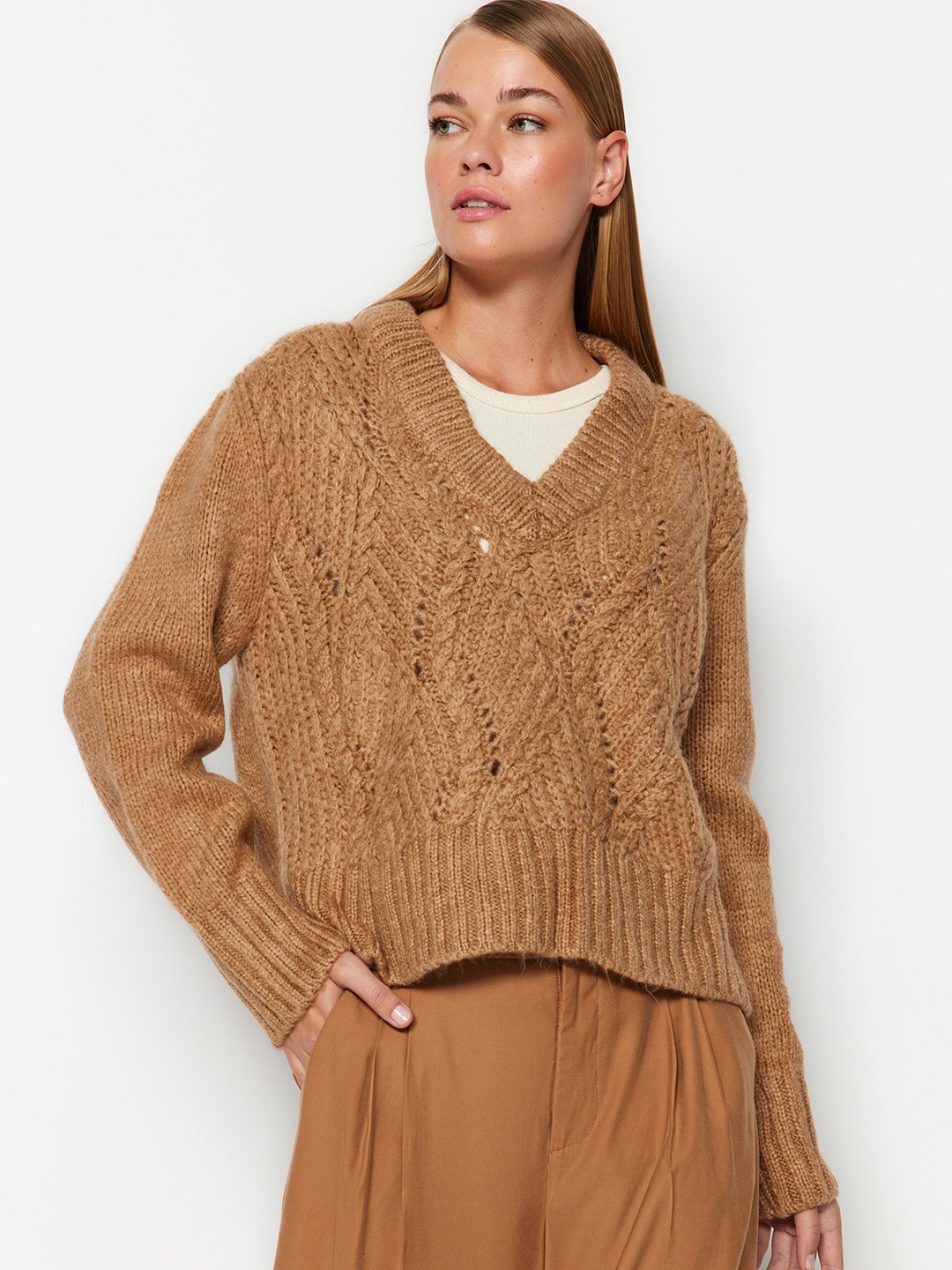 

Trendyol Cable Knit Pullover, Brown