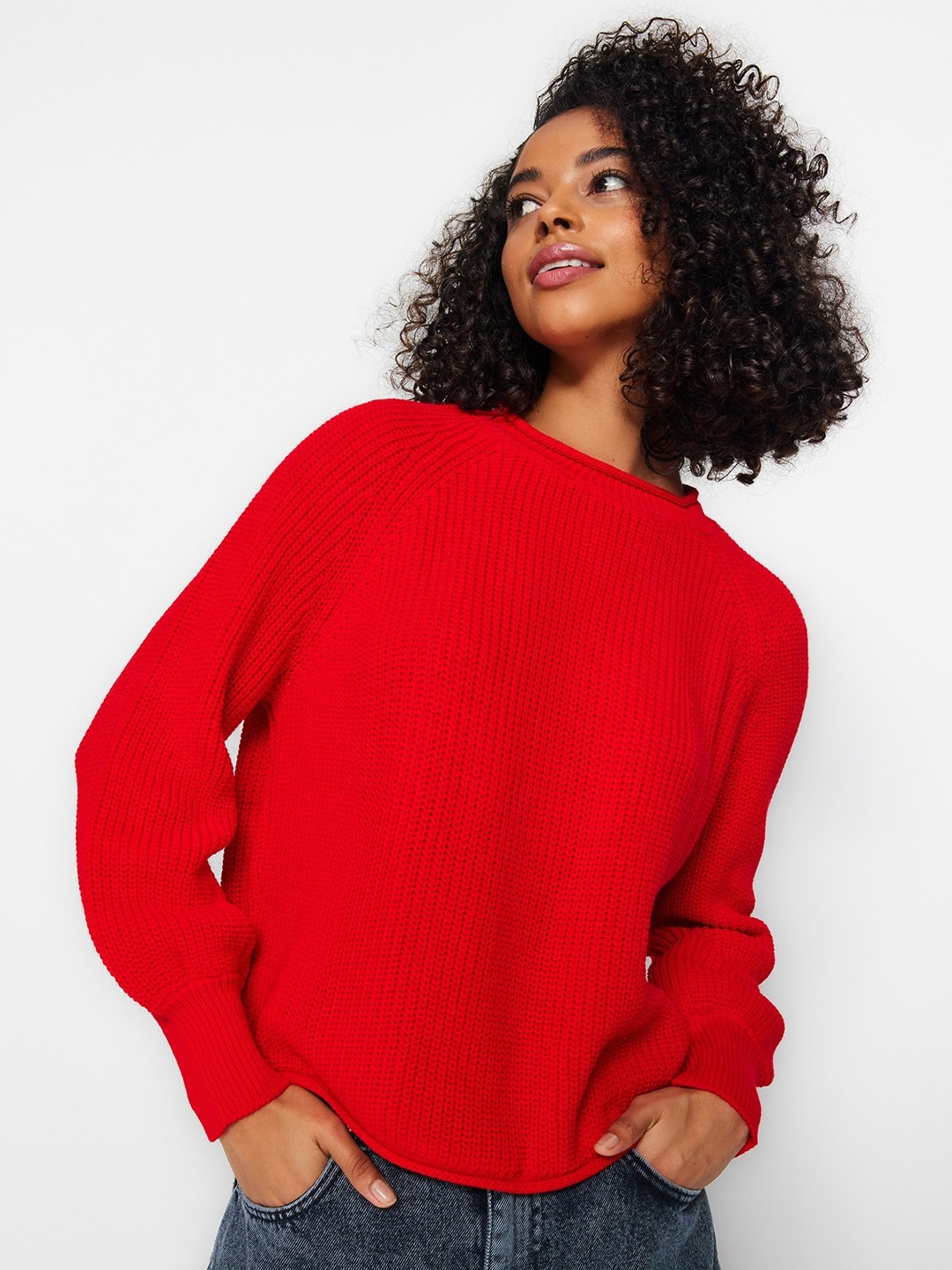 

Trendyol Cable Knit Round Neck Long Sleeves Acrylic Pullover Sweaters, Red