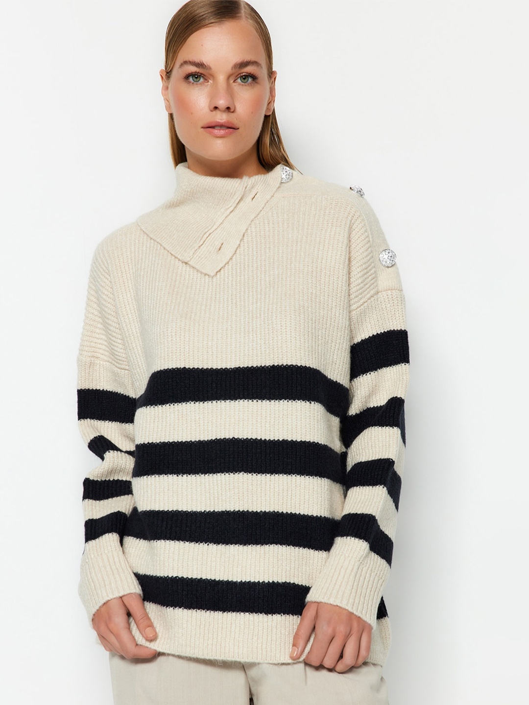 

Trendyol Striped Pullover Sweater, Beige