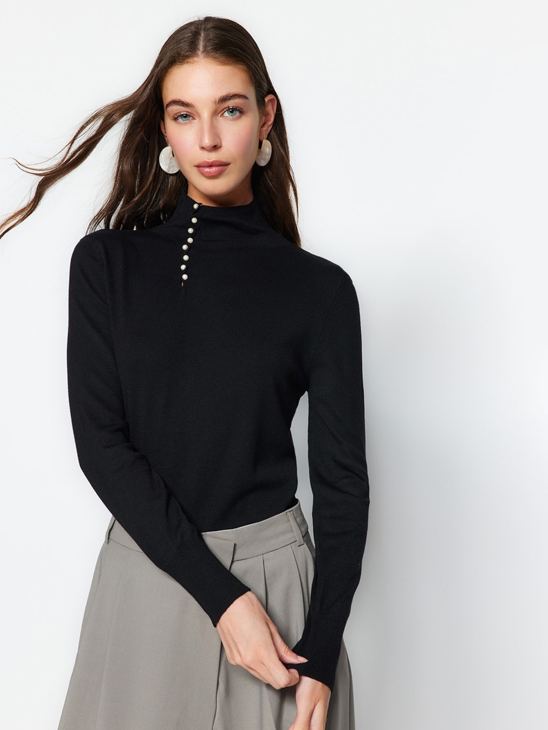

Trendyol Mock Collar Pullover Sweater, Black