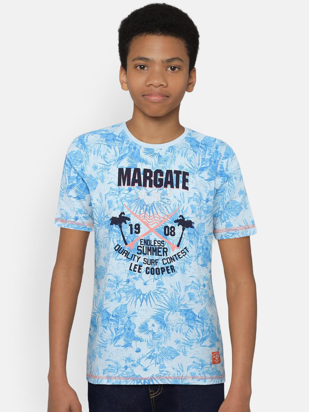 

Lee Cooper Boys Blue & Off-White Printed Round Neck T-shirt