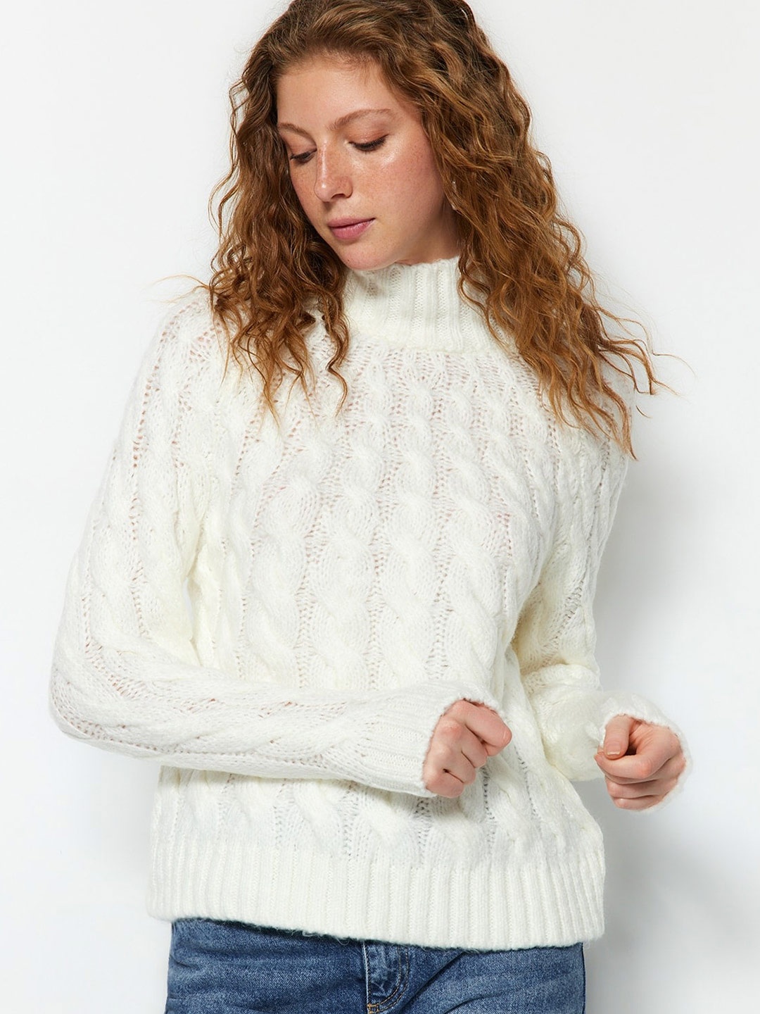 

Trendyol Open Knit Self Design Pullover Sweater, White