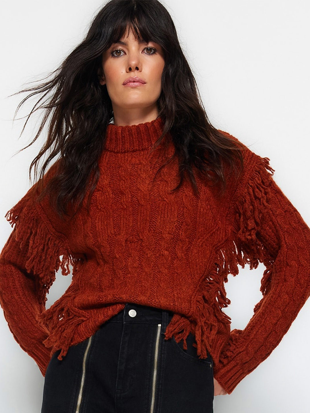 

Trendyol Self Design Acrylic Pullover, Maroon