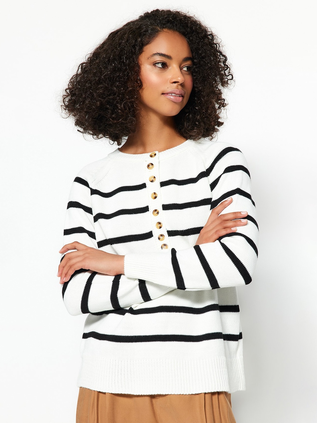 

Trendyol Striped Pure Acrylic Pullover Sweaters, White