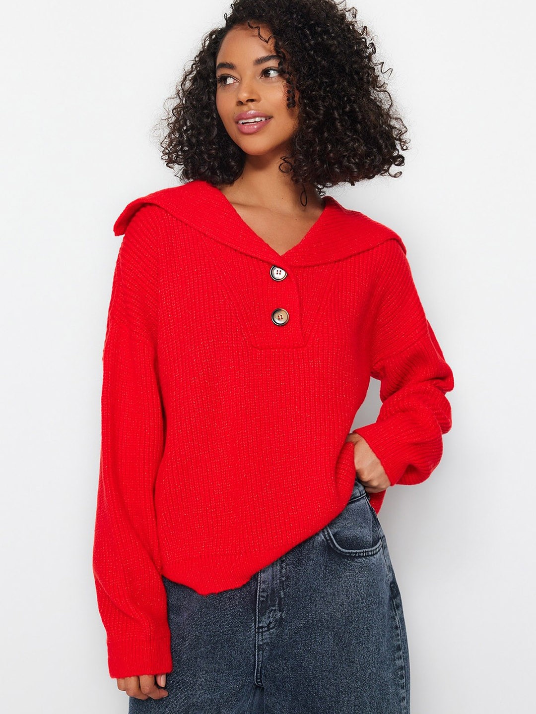 

Trendyol Ribbed Acrylic Pullover, Red