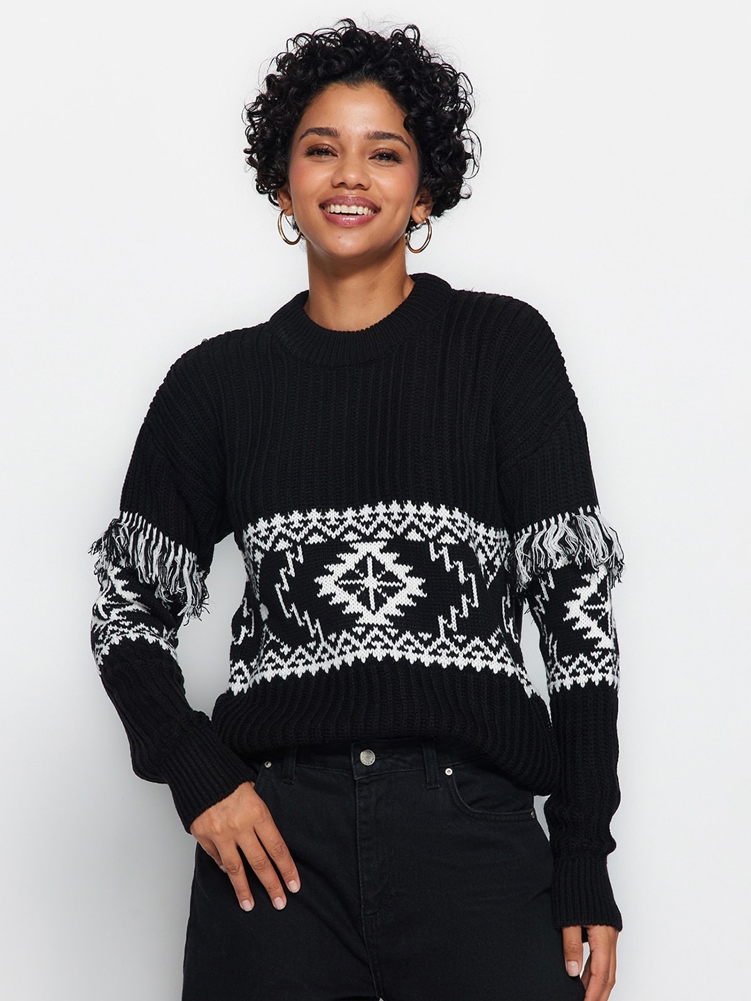 

Trendyol Ribbed Pullover Acrylic Sweater, Black