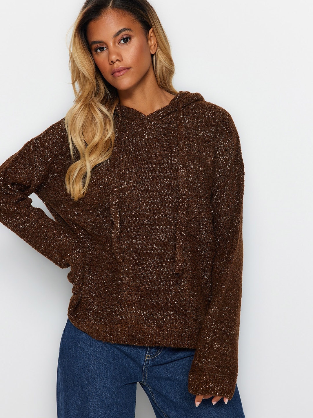 

Trendyol Hooded Acrylic Pullover, Brown