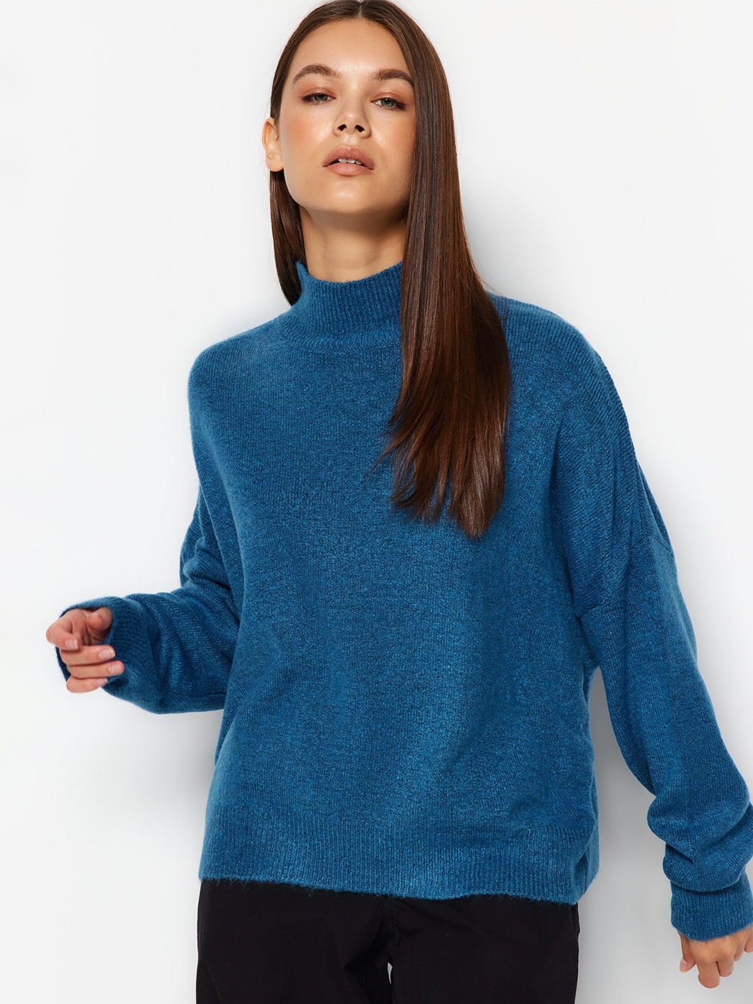 

Trendyol Mock Collar Long Sleeves Pullover, Blue
