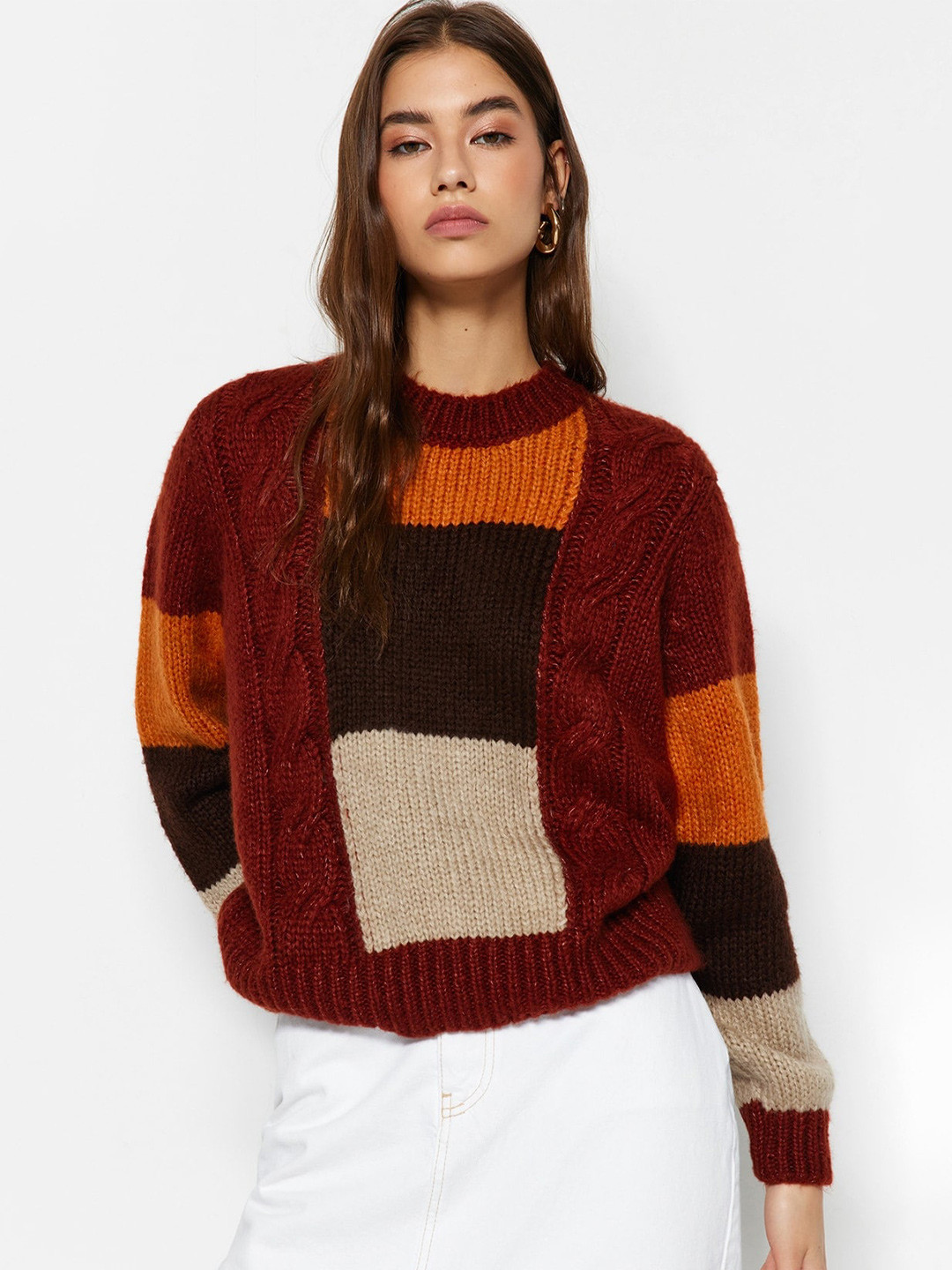 

Trendyol Colorblocked Ribbed Pullover, Maroon