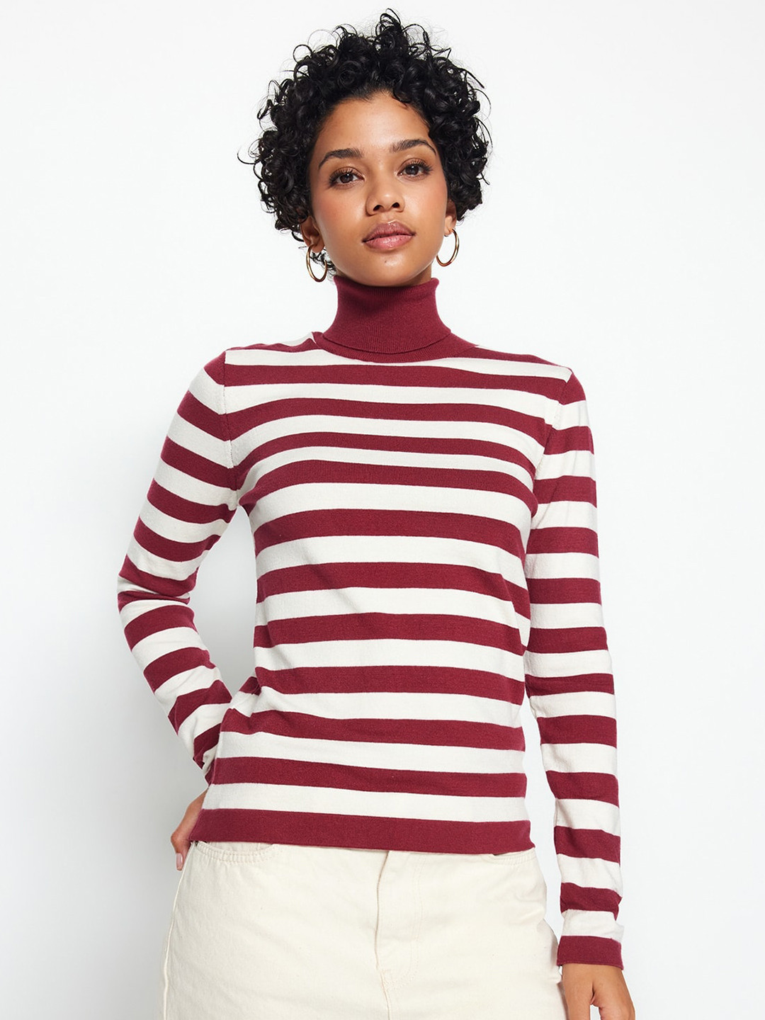 

Trendyol Striped Turtle Neck Pullover Sweater, Maroon