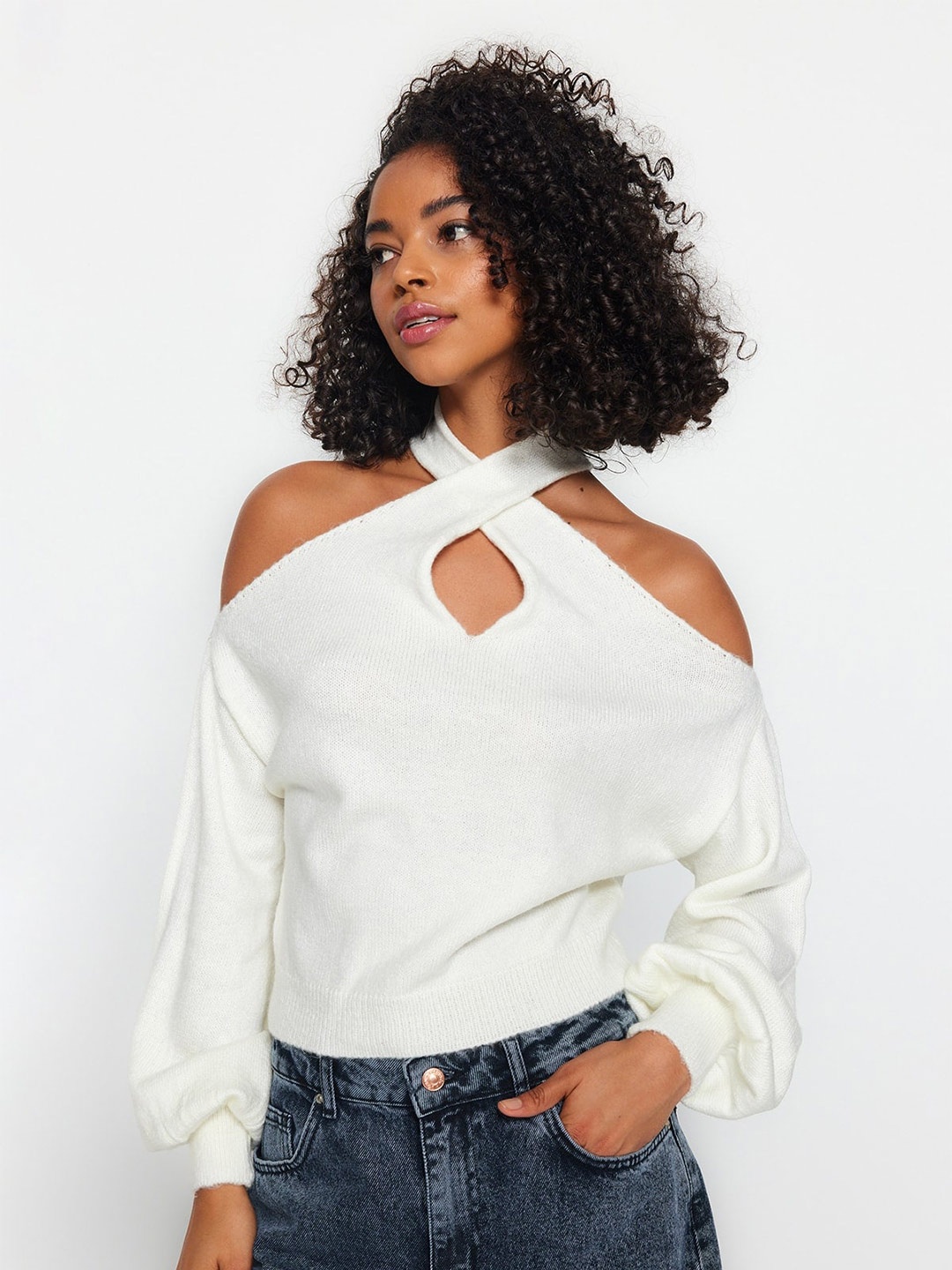 

Trendyol Ribbed V-Neck Pullover, White