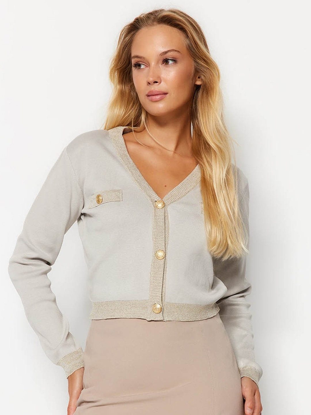 

Trendyol Long Sleeves Crop Cardigan, Grey