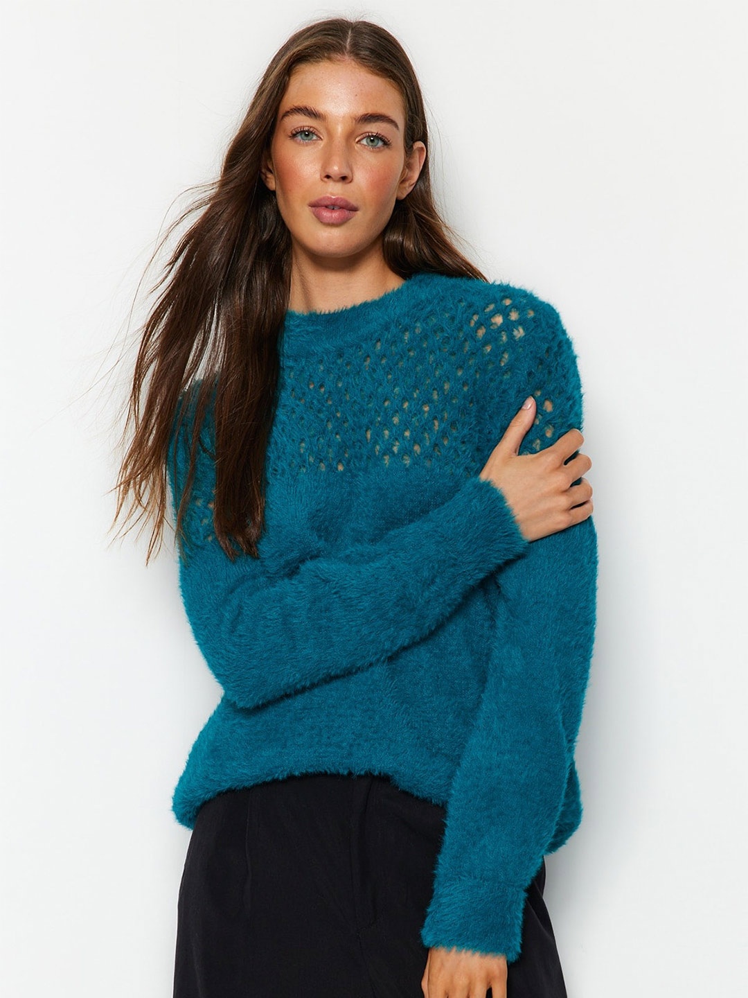 

Trendyol Open Knit Pullover Sweaters, Teal
