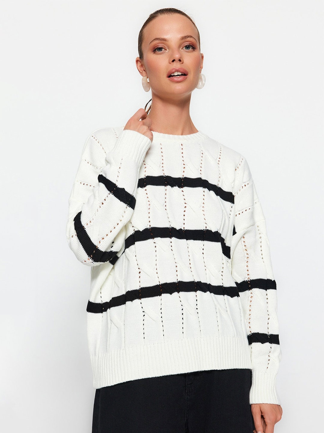 

Trendyol Striped Pullover Sweater, White