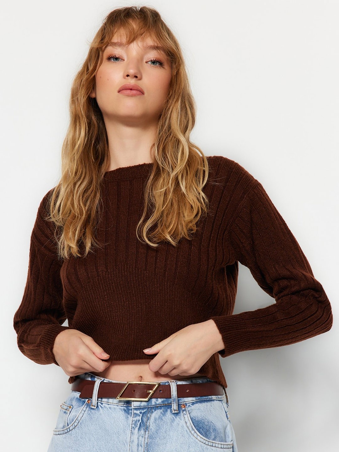 

Trendyol Striped Long Sleeves Pullover, Brown