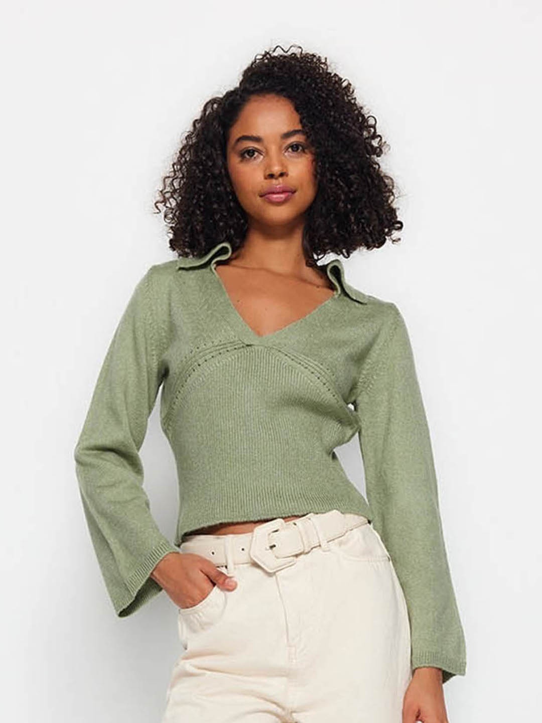 

Trendyol V-Neck Acrylic Pullover, Green