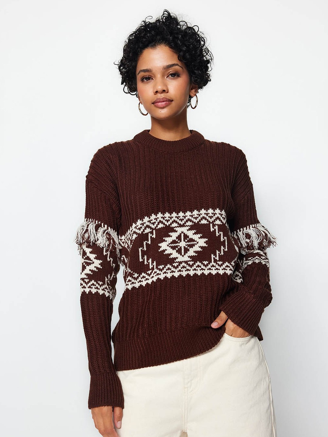 

Trendyol Self Design Pullover, Brown