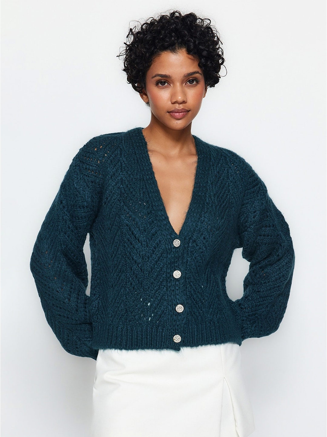 

Trendyol Self Designed V-Neck Cardigan, Teal