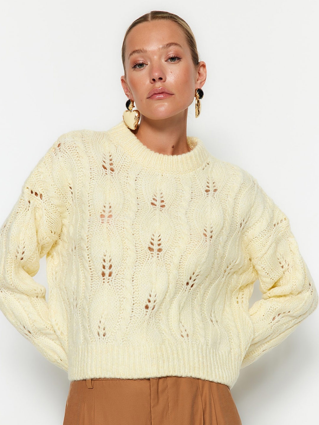 

Trendyol Self Design Open Knit Acrylic Pullover Sweater, Yellow