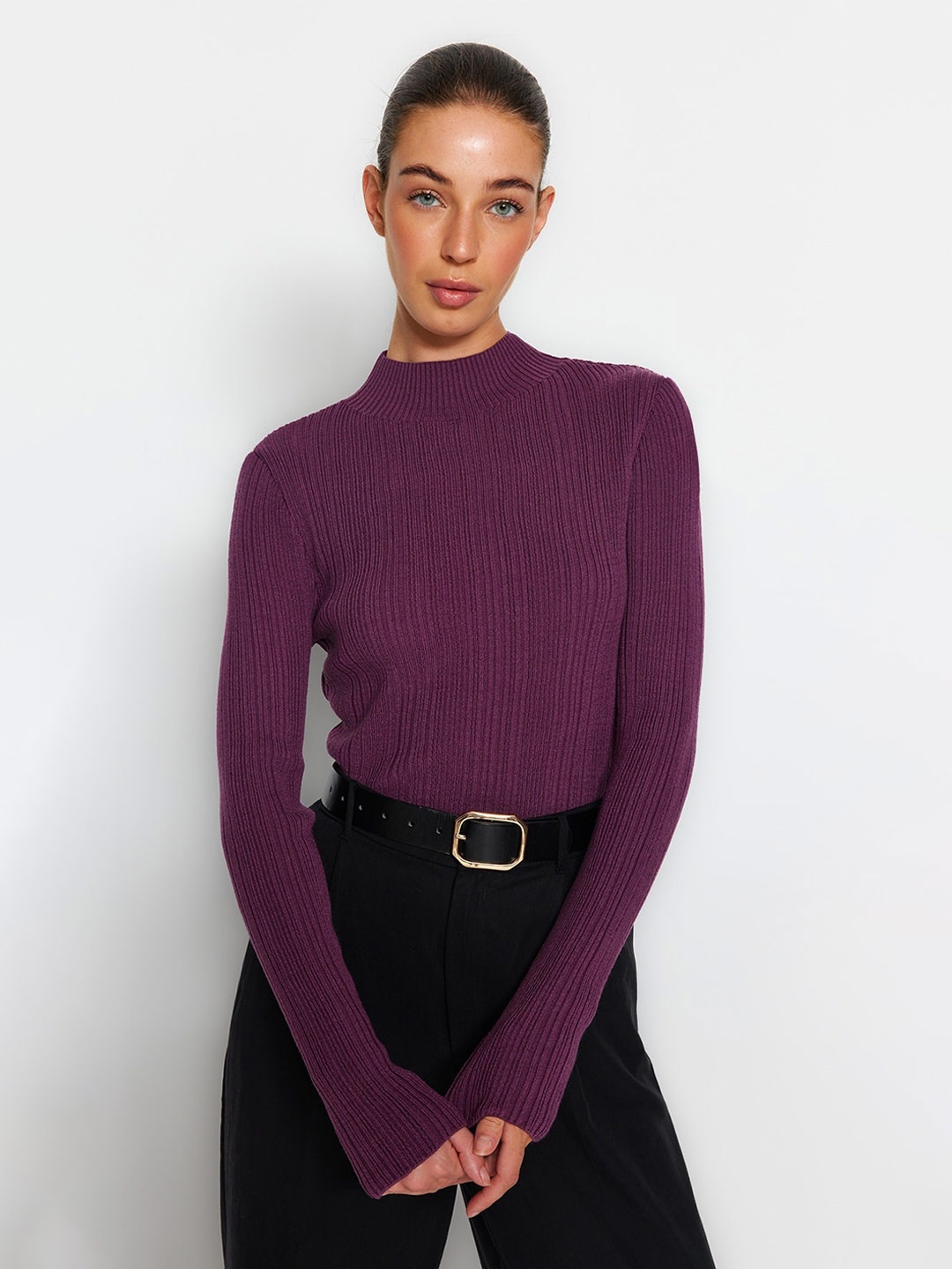 

Trendyol Mock Collar Pullover Sweater, Purple