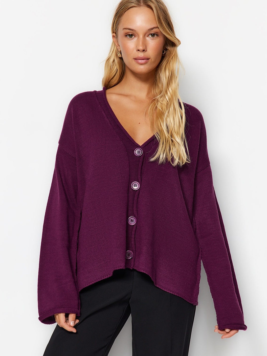 

Trendyol V-Neck Acrylic Cardigan, Violet