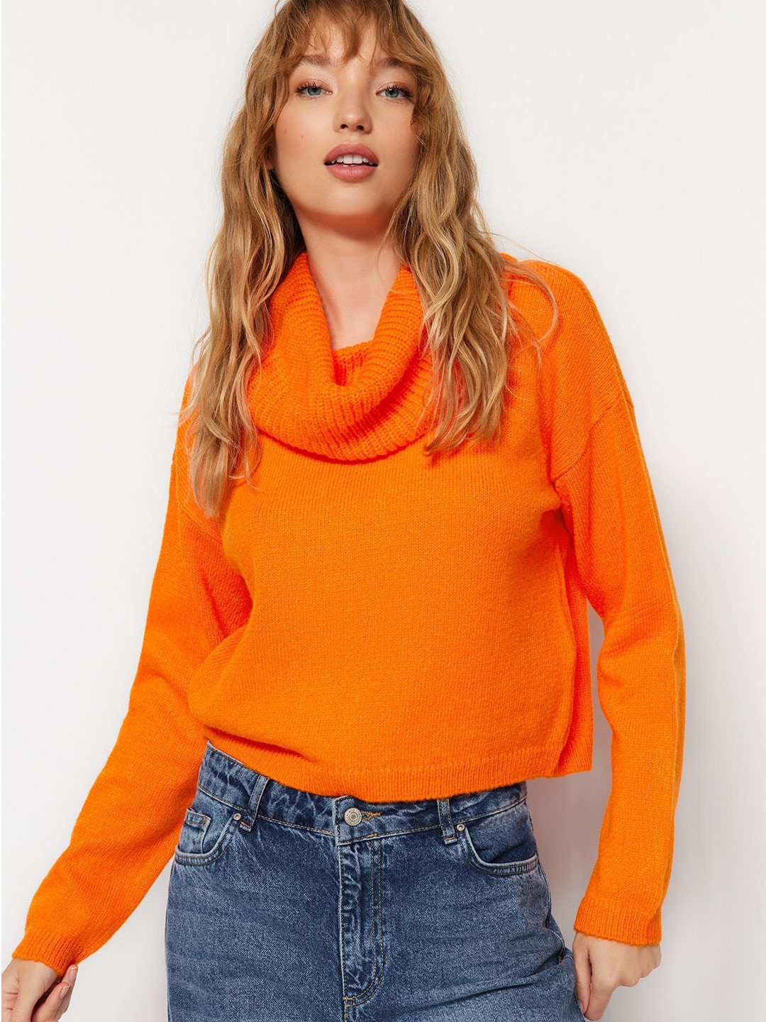 

Trendyol Cowl Neck Knitted Pullover, Orange