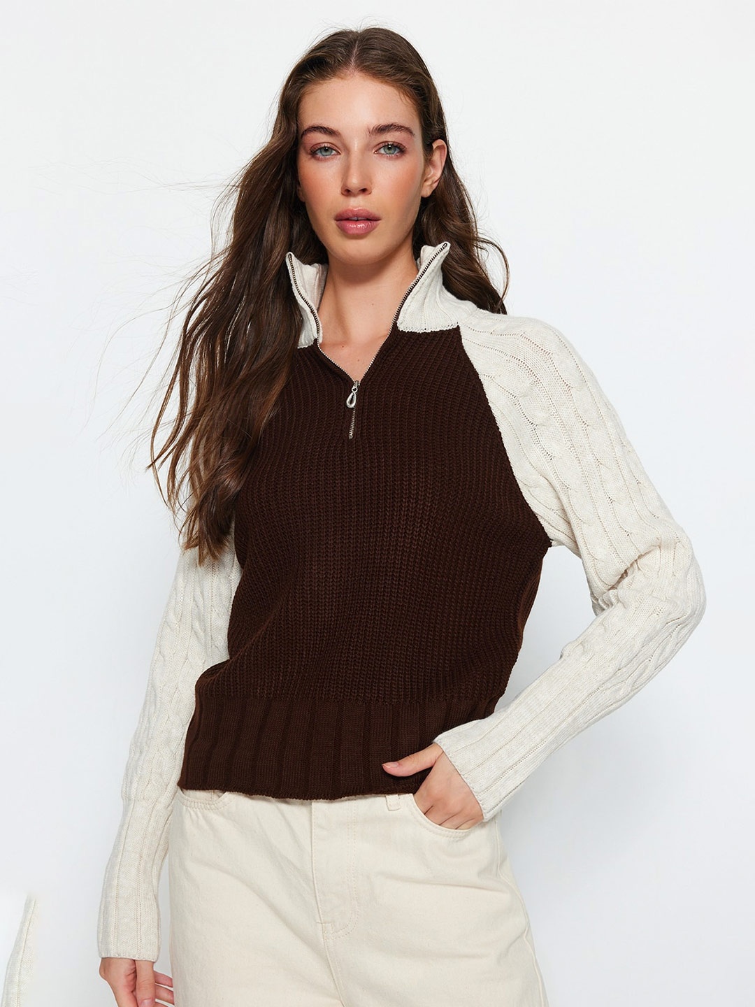 

Trendyol Ribbed Pullover Sweater, Brown