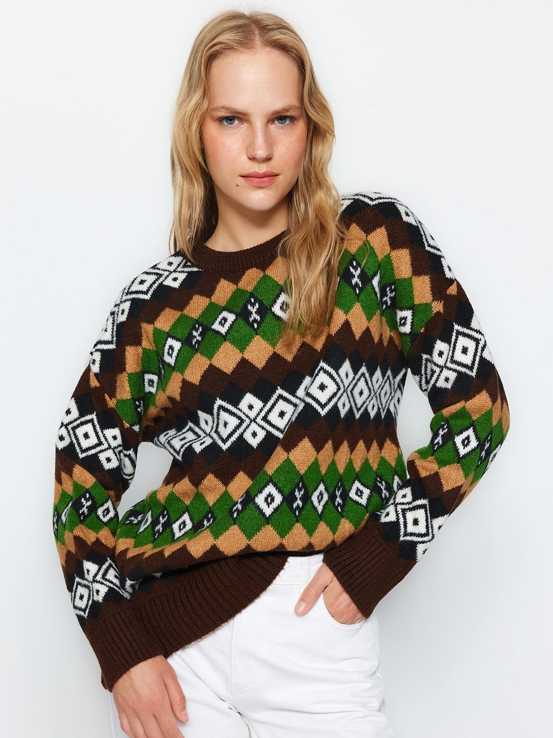 

Trendyol Geometric Printed Acrylic Pullover Sweaters, Yellow