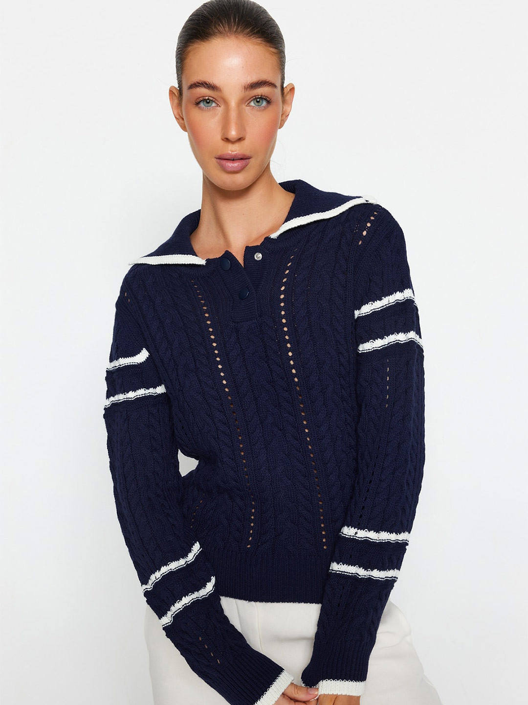 

Trendyol Cable Knit Long Sleeves Acrylic Pullover, Blue