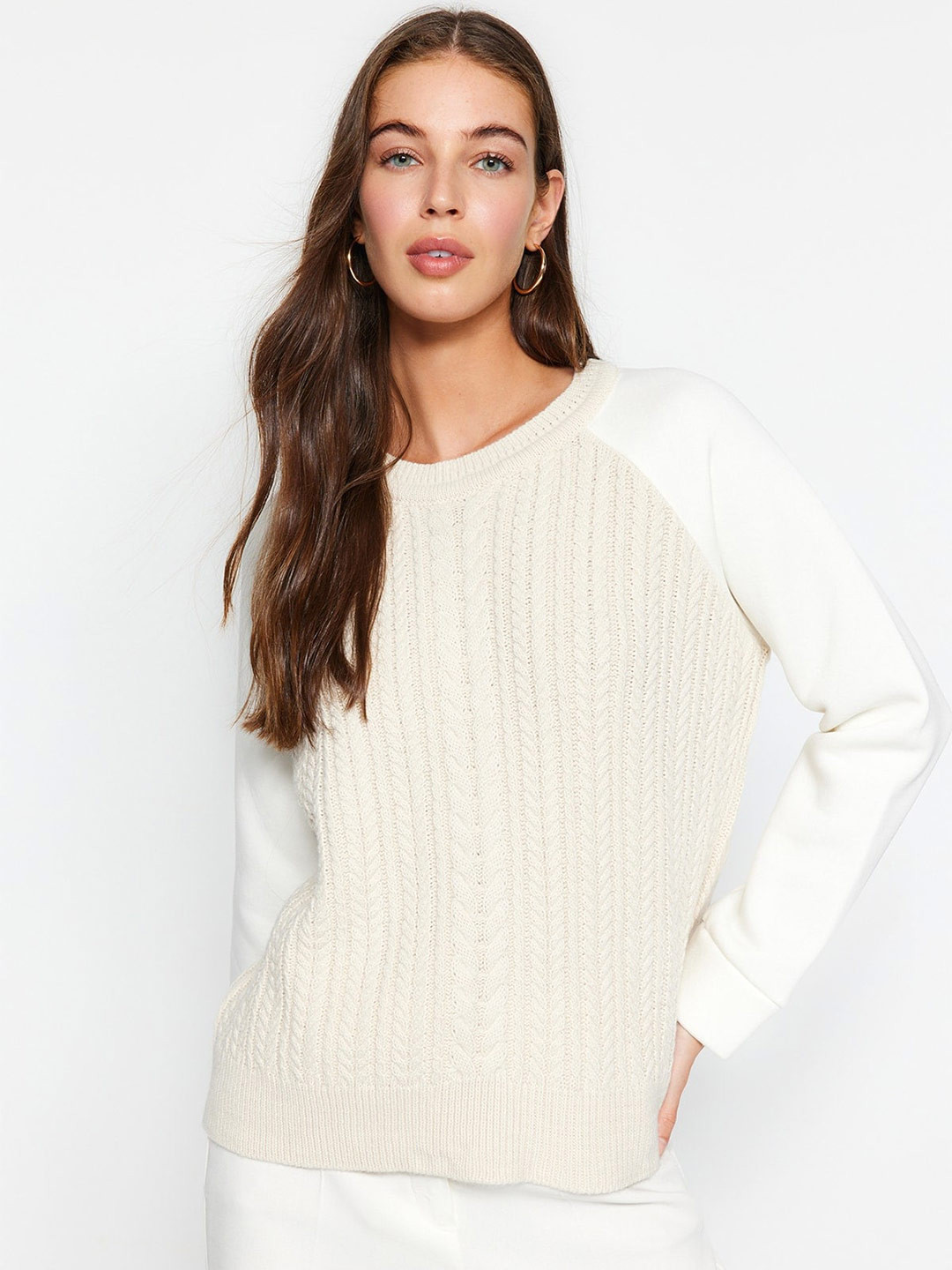 

Trendyol Cable Knit Round Neck Acrylic Pullover, Beige