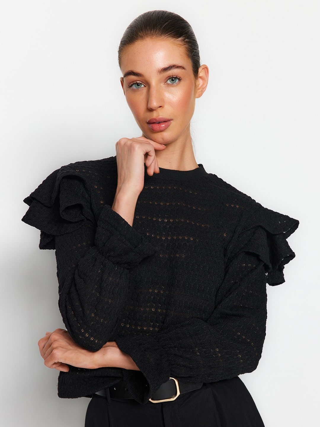 

Trendyol Open Knit Pullover Sweaters, Black