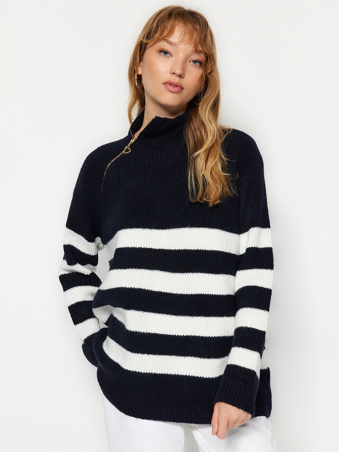 

Trendyol Striped Acrylic Pullover, Navy blue