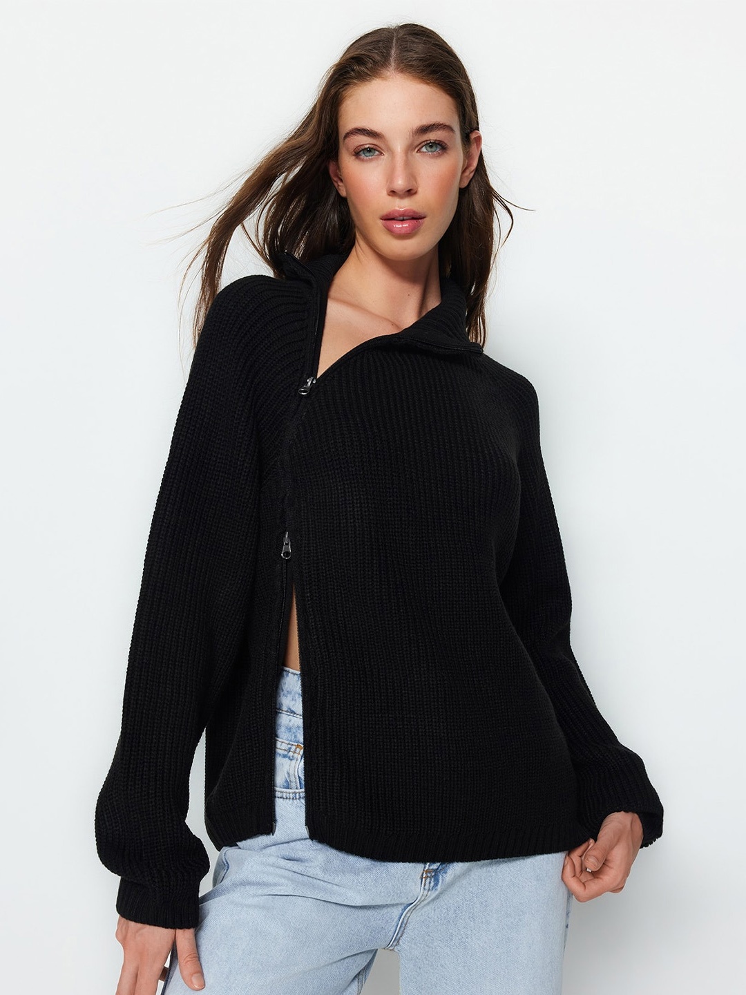 

Trendyol Ribbed Cardigan Sweater, Black